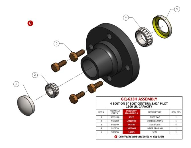 Norwest GQ-633H | Hub and Spindle Assemblies | Norwest Manufacturing